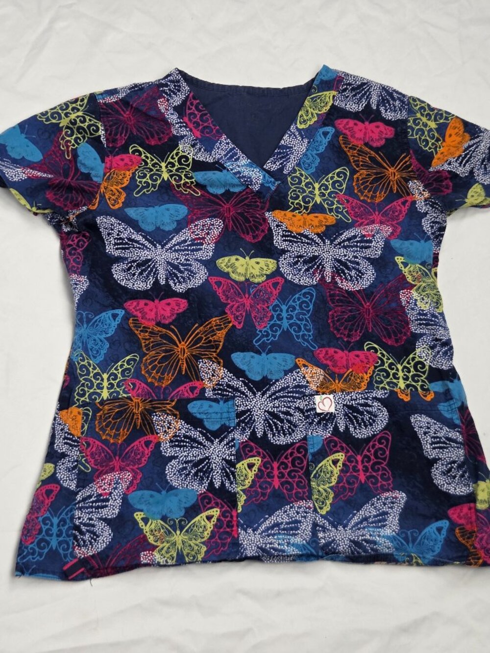 multicolored womens scrub top size small